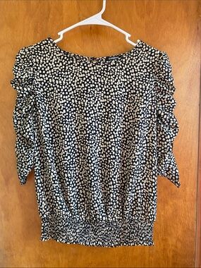 Express Black & Cream Dot Puff-Sleeve Blouse